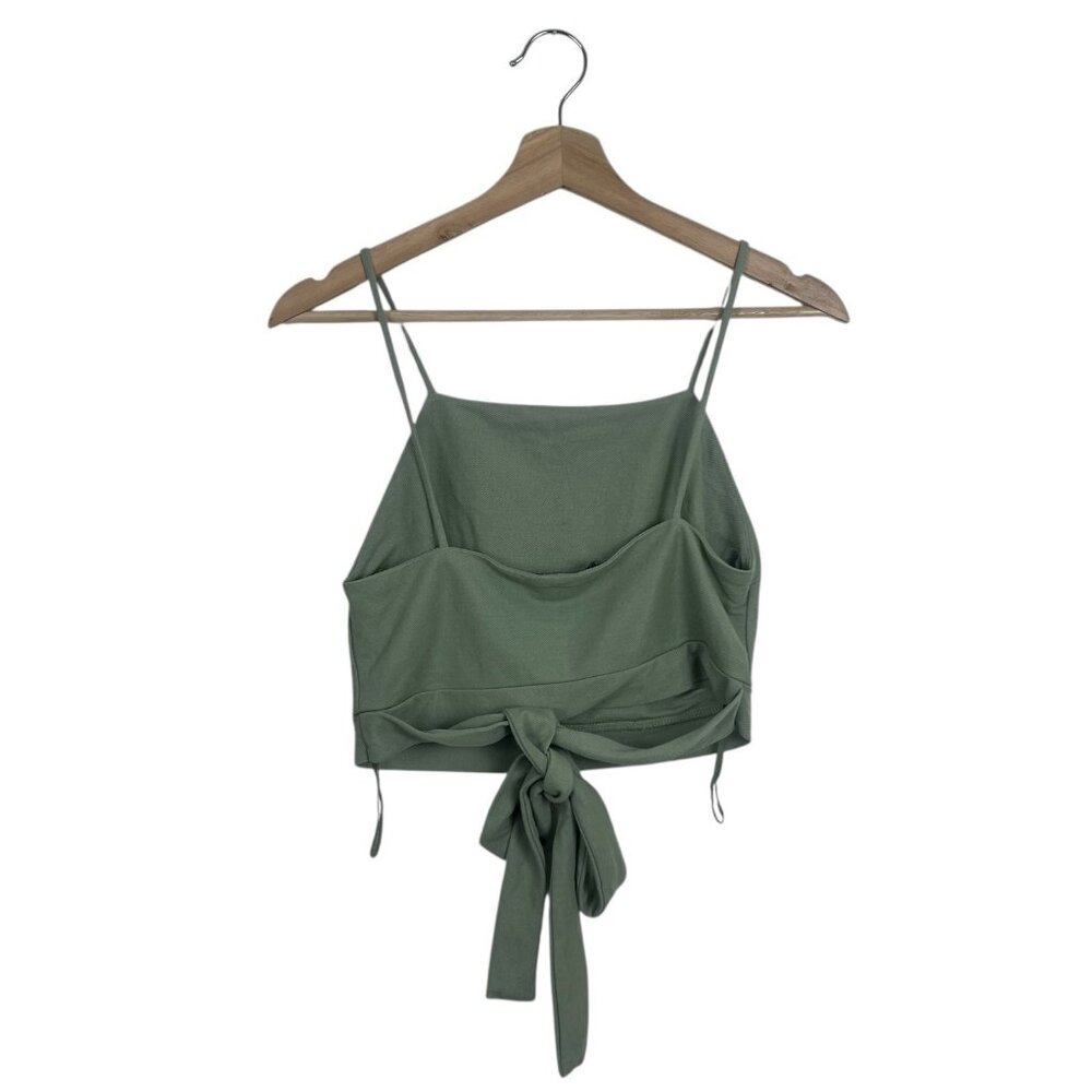 ZARA Crop Top Size Small Dusty Sage Green Sash Tie Wrap Open Back 0264/802/500 - Picture 4 of 11